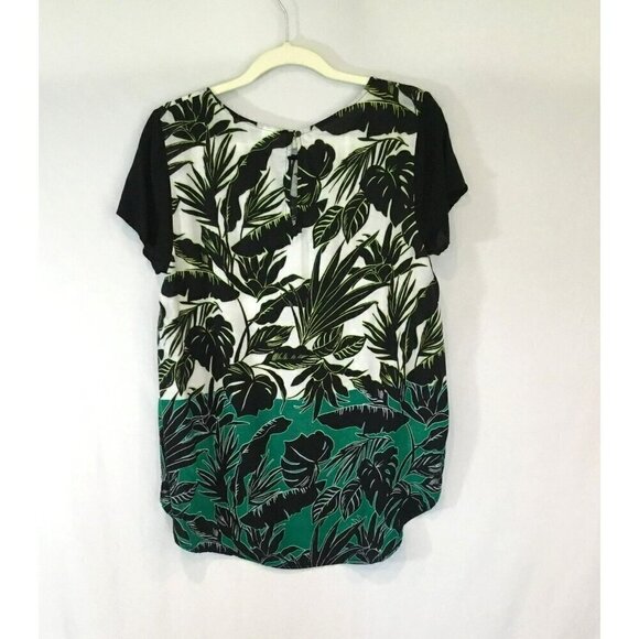 Old Navy Blouse Tropical Floral Colorblock Short Sleeve Pullover Size Medium - Picture 7 of 8